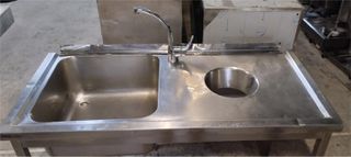 Λάντζα Ανοξείδωτη Ανοιχτή 128x62x84Cm Με 1 Γούρνα 50x50x25Cm & Θέση Ακαθάρτων - Μεταχειρισμένη.-thumb-1