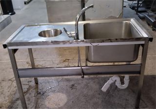 Λάντζα Ανοξείδωτη Ανοιχτή 128x62x84Cm Με 1 Γούρνα 50x50x25Cm & Θέση Ακαθάρτων - Μεταχειρισμένη.-thumb-4
