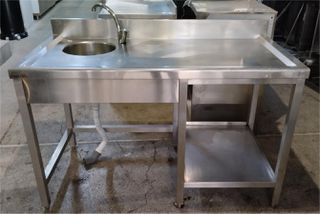 Λάντζα Ανοξείδωτη Ανοιχτή 140x70x88Cm Με 1 Γούρνα Φ30Cm - Μεταχειρισμένη.