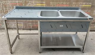 Λάντζα Ανοξείδωτη Ανοιχτή Με 2 Γούρνες 170x70x86Cm & Θέση Πλυντηρίου - Καινούργια.