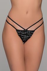 Tanga String Τούλι και Βελούδο - Μαύρο-ασημί