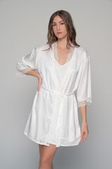 Plus Size Νυφική Ρόμπα Σατέν με Δαντέλα Ιβουάρ