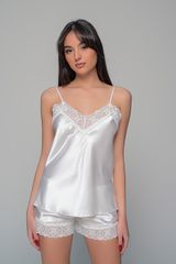 Νυφικό Σετ Σατέν Babydoll με Ρόμπα - Ιβουάρ-thumb-1