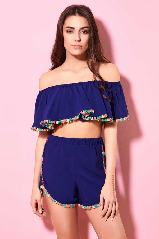 Crop Top Βουάλ Μπλε