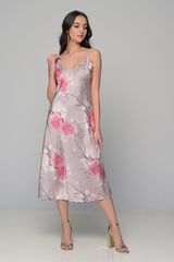 Midi Σατέν Lingerie Φόρεμα ΔΩΡΟ το String Εμπριμέ