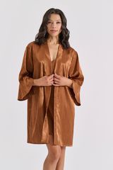 Σετ Εσωρούχων Babydoll + Ρόμπα Σατέν Ζακάρ Μπρονζέ