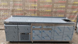 Πόστο Καφέ Ανοξείδωτο Με Ψυγείο Συντήρηση Γούρνα & Pitcher Rinser Drainer 250x70x86Cm - Καινούργιο Ειδική Κατασκευή.