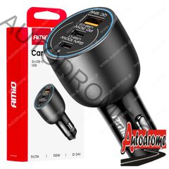 Amio - ΦΟΡΤΙΣΤΗΣ ΑΝΑΠΤΗΡΑ 12/24V ΜΕ 3 ΘΥΡΕΣ 2xUSB-C/1xUSB-A 95W 5V/3A ΤΑΧΕΙΑΣ ΦΟΡΤΙΣΗΣ ΑΛΟΥΜΙΝΙΟ/ΜΑΥΡΟΣ - 1 Τεμ. (04371/AM)