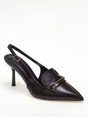 Slingback γόβες με χρυσή αγκράφα - Μπορντώ