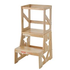 Σκαμπό VEVOR Toddler Step Stool για παιδιά, Σκαμπό κουζίνας για παιδιά από φυσικό ξύλο πεύκου με ράγα ασφαλείας, 150LBS ικανότητα φόρτωσης Standing Tower Σκαμπό εκμάθησης για υπνοδωμάτιο Μπάνιο Πάγκος
