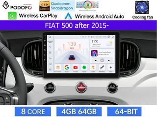 Fiat 500 μετά το 2015 Android Οθόνη 9" | Snapdragon 460 | 4GB RAM + 64GB ROM | Ασύρματο CarPlay & Android Auto GPS WiFi DSP FM/RDS