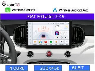 Fiat 500 μετά το 2015 Android Car Radio 9" 2+64GB Ασύρματο CarPlay & Aσύρματο Android Auto GPS  WiFi EQ