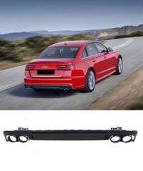 ΠΙΣΩ ΣΠΟΙΛΕΡ Rear Bumper Valance Diffuser with Exhaust Tips Audi A6 C8 4K Avant Sedan S-Line (2018-2022) S6 Design Black