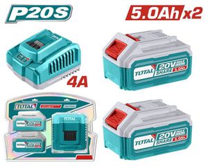 TOTAL Σέτ με 2 τεμαχια Μπαταρίες TFBLI2053 Li-ion 20V/5Ah + 1 τεμάχιο Ταχυφορτιστής TFCLI20411E Επαγγελματικό ( TFBCPK2513E )