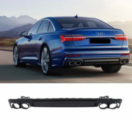 ΠΙΣΩ ΣΠΟΙΛΕΡ Rear Bumper Valance Diffuser with Exhaust Tips Audi A6 C8 4K Avant Sedan S-Line (2018-2022) S6 Design Black
