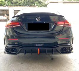 ΠΙΣΩ ΣΠΟΙΛΕΡ CARBON - MERCEDES BENZ A CLASS W177 SEDAN GLOSS BLACK SLIM LINE LED REAR DIFFUSER