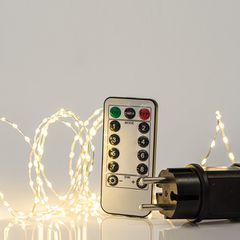 300 mini led σε σειρά θερμό λευκό φως με τηλεχειριστήριο (on/off, timer, dimmer) μετασχηματιστή & ασημί χάλκινο καλώδιο IP44
