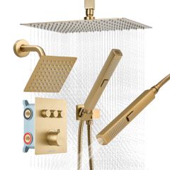 Σετ βρύσης ντους VEVOR, θερμοστατικό σύστημα ντους βροχής οροφής 305 mm με κεφαλή τοίχου 152 mm και ψεκασμό χειρός 2 σε 1, κιτ περιμετρικής βαλβίδας ορείχαλκου με διπλή κεφαλή βροχής 3 λειτουργιών, βο