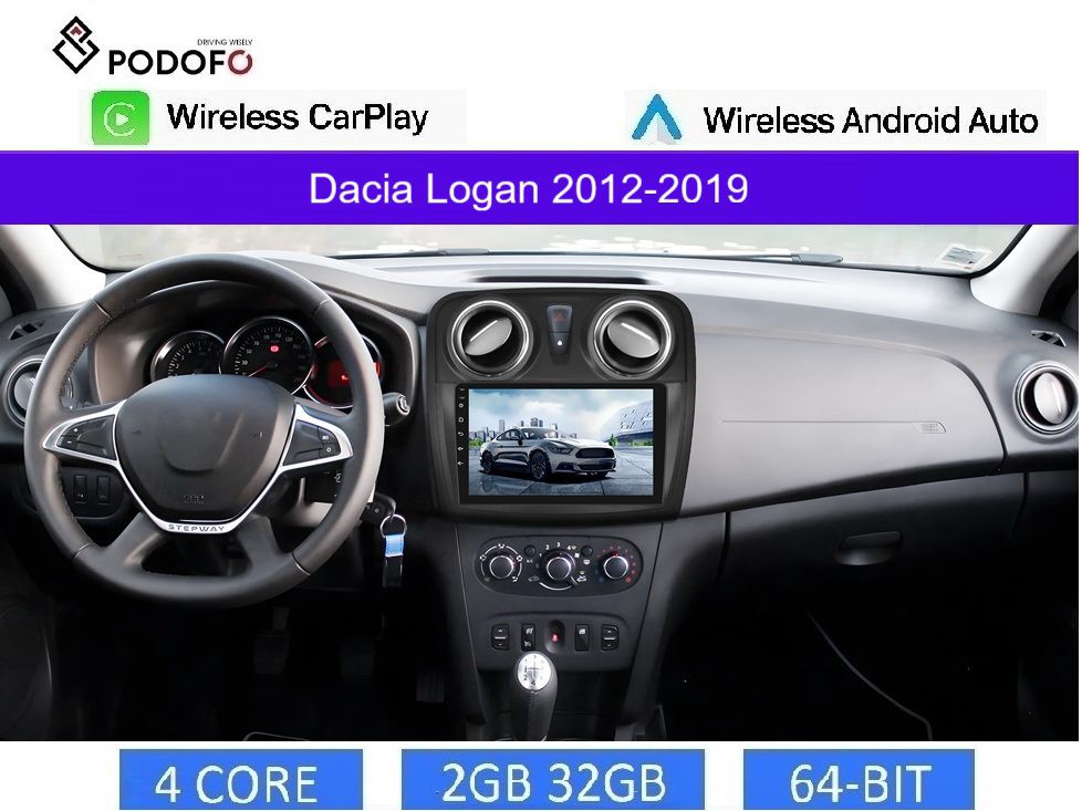 Dacia Logan (2012-2019) Android οθόνη 9" 2+32GB Ασύρματο CarPlay & Aσύρματο Android Auto | GPS | EQ | WiFi