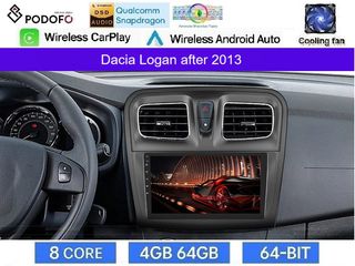 Dacia Logan (2013-2020) Οθόνη 9" Android 15 | 4GB RAM + 64GB ROM | 8-Core Snapdragon | Ασύρματο CarPlay & Ασύρματο Android Auto | GPS | WiFi | DSP | FM/RDS
