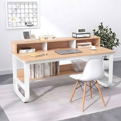Γραφείο εργασίας Evrepy pakoworld mdf σε oak απόχρωση με λευκό μέταλλο 100x60x83εκ