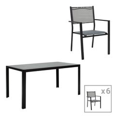 Τραπεζαρία κήπου Nares-Moly σετ 7τεμ pakoworld αλουμίνιο μαύρο-textilene γκρι