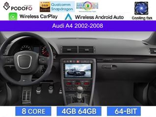 Audi A4 (2002-2008) Οθόνη 9" Android 15 | 4GB RAM + 64GB ROM | 8-Core Snapdragon | Ασύρματο CarPlay & Ασύρματο Android Auto | GPS | WiFi | DSP | FM/RDS