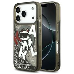 Θήκη Σιλικόνης Karl Lagerfeld Magsafe Apple iPhone 17 Pro Max Liquid Glitter Choupette Logo Μαύρο