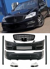 Body Kit Mercedes S-Class W221 (2005-2011) with Front Grille Piano Black and Exhaust Muffler Tips AMG Design