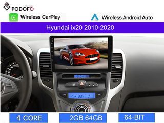 Hyundai IX20 (2010-20) Android οθόνη 9" 2+64GB Ασύρματο CarPlay & Aσύρματο Android Auto GPS  WiFi EQ