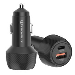 Techsuit CarbonVolt C7 – Φορτιστής Αυτοκινήτου 48W με Διπλή Έξοδο USB & Type-C QC3.0/PD30W (Μαύρος)