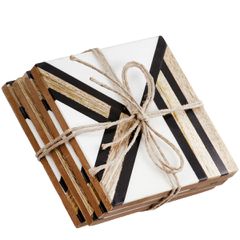 Σετ 4 Τεμαχίων Σουβέρ Τετράγωνο Ξύλο Μάνγκο Μαύρο-Καφέ-Εκρού 10x10cm