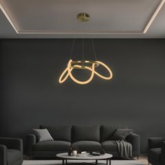 Κρεμαστό Φωτιστικό Οροφής LED 36W 3600lm 360° AC 220-240V IP20 Ρυθμιζόμενο Λευκό CCT με Χειριστήριο από 2700K έως 6000K Dimmable - Lumileds SMD Chip - Χρυσό Πλατίνα - Μ70 x Π70 x Υ40cm - 3 Χρόνια Εγγύ