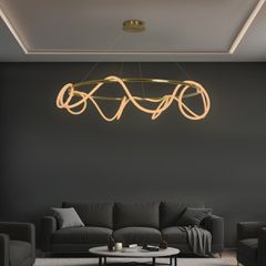 Κρεμαστό Φωτιστικό Οροφής LED 100W 10000lm 360° AC 220-240V IP20 Ρυθμιζόμενο Λευκό CCT με Χειριστήριο από 2700K έως 6000K Dimmable - Lumileds SMD Chip - Χρυσό Πλατίνα - Μ150 x Π150 x Υ100cm - 3 Χρόνια