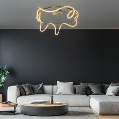 Φωτιστικό Οροφής LED 65W 6500lm 360° AC 220-240V IP20 Ρυθμιζόμενο Λευκό CCT με Χειριστήριο από 2700K έως 6000K Dimmable - Lumileds SMD Chip - Χρυσό Πλατίνα - Μ100 x Π100 x Υ30cm - 3 Χρόνια Εγγύηση