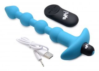 Vibrating Silicone Anal Beads & Remote Control - Blue-thumb-5