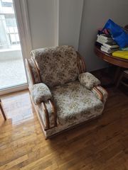 Σετ σαλονιου   με αναγλυφο υφασμα απο μασιφ ξυλο