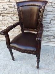 Καρέκλα γραφείου σκαλιστή καρυδιά μασιφ ξύλο χειροποίητη Με δέρμα