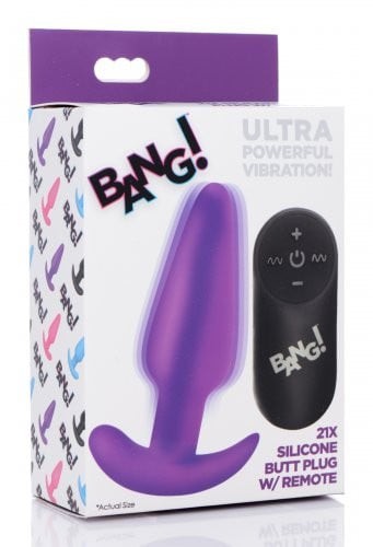 XR Brands 21X Vibrating Silicone Butt Plug with Remote Control - Purple