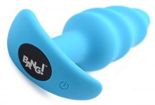 21X Vibrating Silicone Tornado Swirl Butt Plug with Remote - Blue-thumb-6