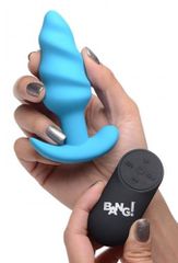 21X Vibrating Silicone Tornado Swirl Butt Plug with Remote - Blue-thumb-1