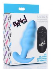 21X Vibrating Silicone Tornado Swirl Butt Plug with Remote - Blue-thumb-5