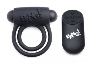 Silicone Cock Ring & Bullet with Remote Control - Black-thumb-4