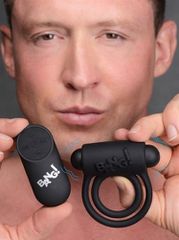 Silicone Cock Ring & Bullet with Remote Control - Black-thumb-2