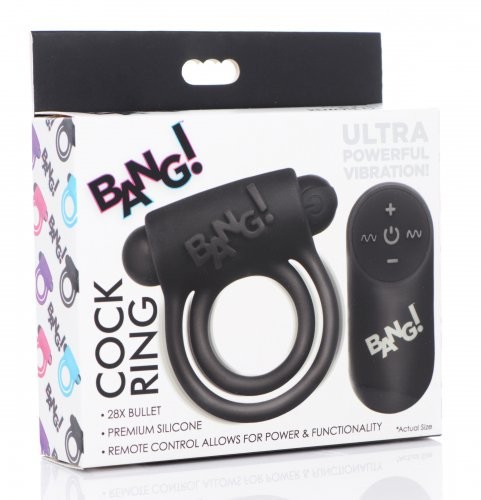 Silicone Cock Ring & Bullet with Remote Control - Black