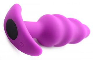 21X Vibrating Silicone Tornado Swirl Butt Plug with Remote - Purple-thumb-1