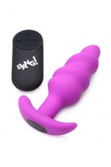 21X Vibrating Silicone Tornado Swirl Butt Plug with Remote - Purple-thumb-2