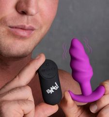 21X Vibrating Silicone Tornado Swirl Butt Plug with Remote - Purple-thumb-6