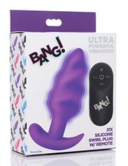 21X Vibrating Silicone Tornado Swirl Butt Plug with Remote - Purple-thumb-7