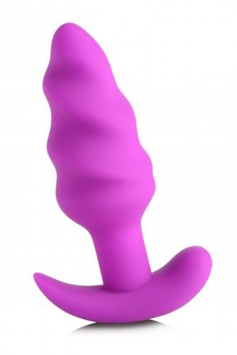 21X Vibrating Silicone Tornado Swirl Butt Plug with Remote - Purple